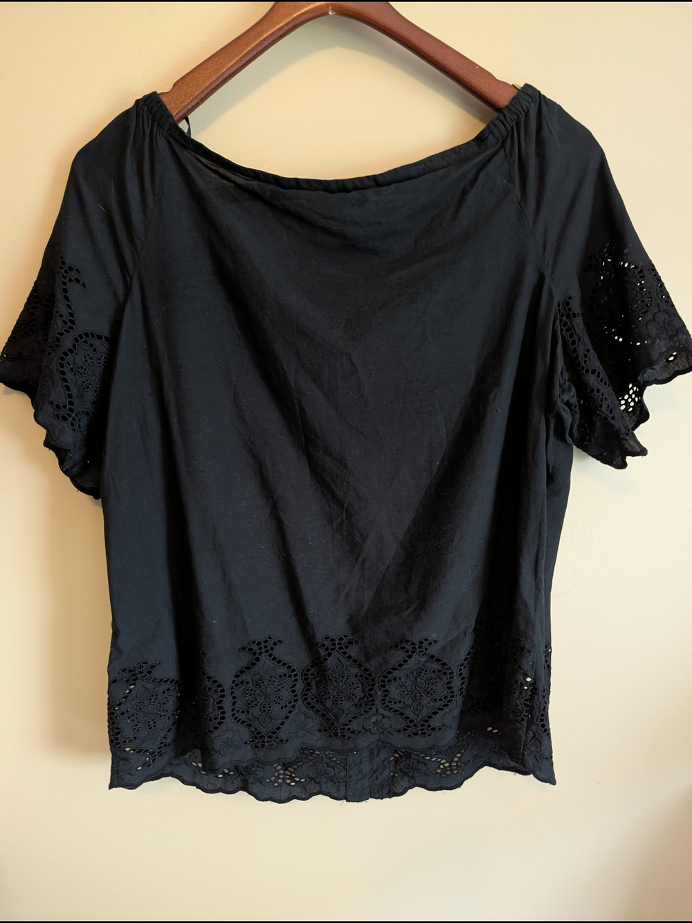 Ralph Lauren Black Eyelet Pintuck Short Sleeve Blouse - Picture 3 of 4